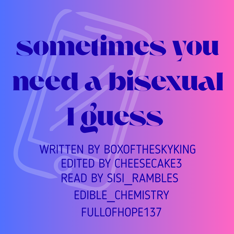 cover art background is in the colours of the bisexual flag with a graphic of a phone