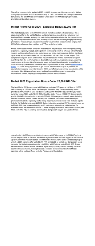 Melbet Promo Codes List LUX888 130 Offers