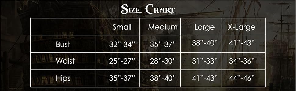 Renaissance Bodice Size Chart