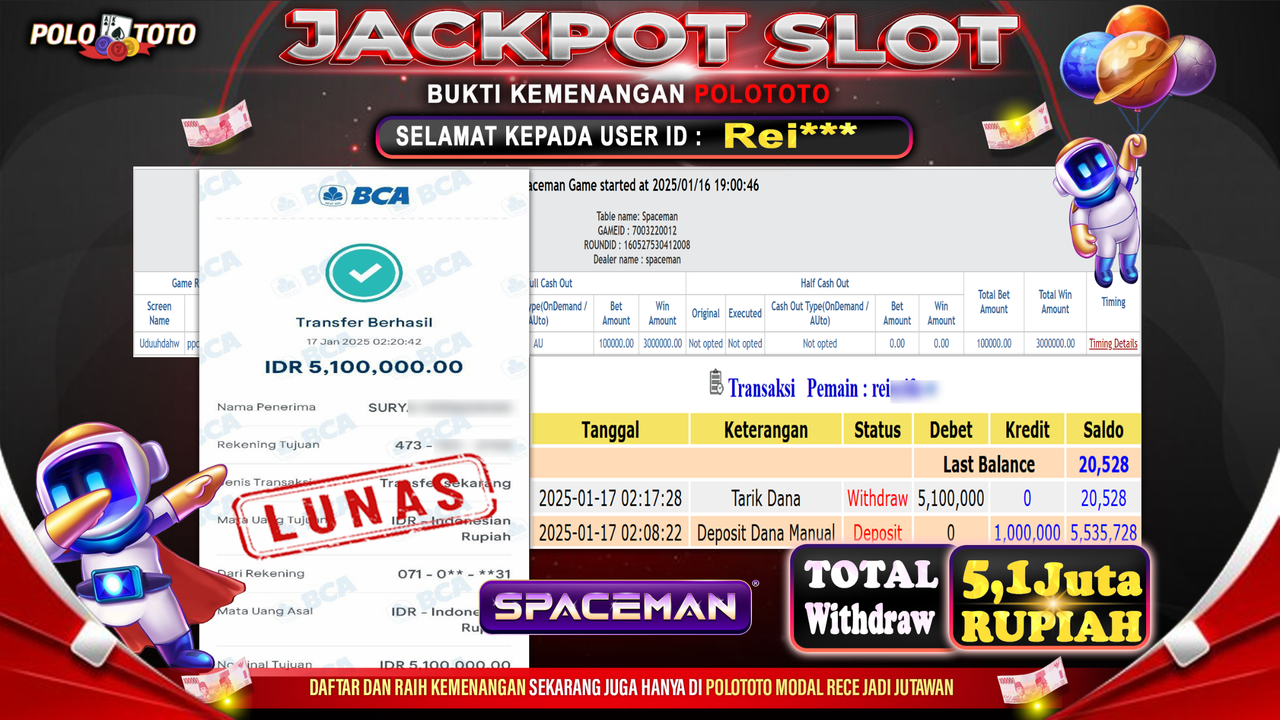 POLOTOTO JACKPOT SLOT SPACEMAN Rp.5,100.000,-