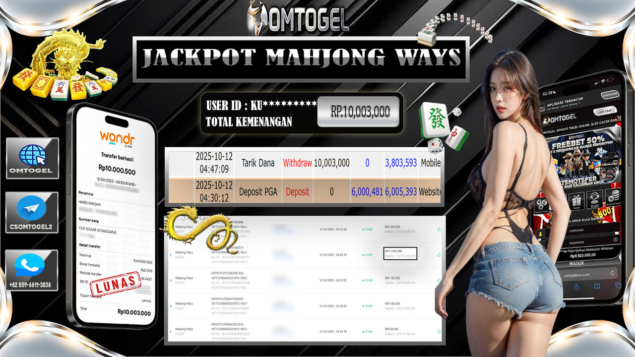 OMTOGEL JACKPOT PGSOFT MAHJONG WAYS 10 JUTA DI BAYAR LUNAS ,-
