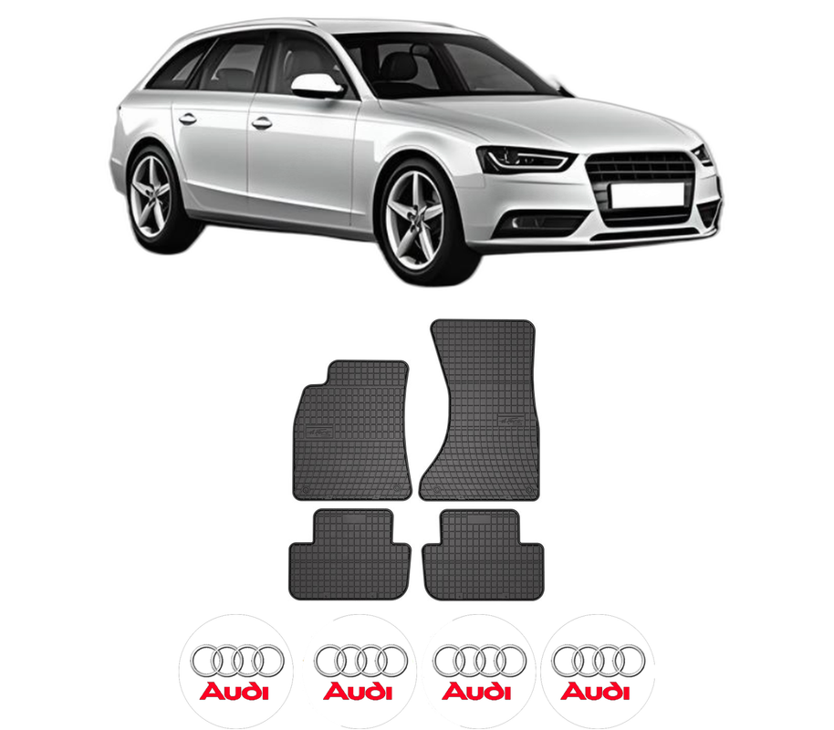 Set covorase presuri AUDI A4 B8 Avant (8K5) din 2007-2015, auto, din cauciuc thermoplastic, 4 Stickere auto cu AUDI