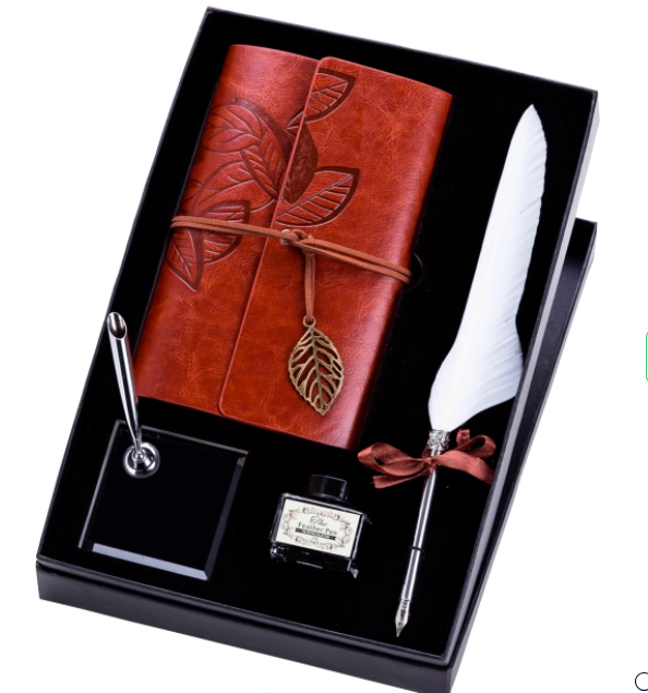 Подарунковий письмовий набір з пір'яною ручкою