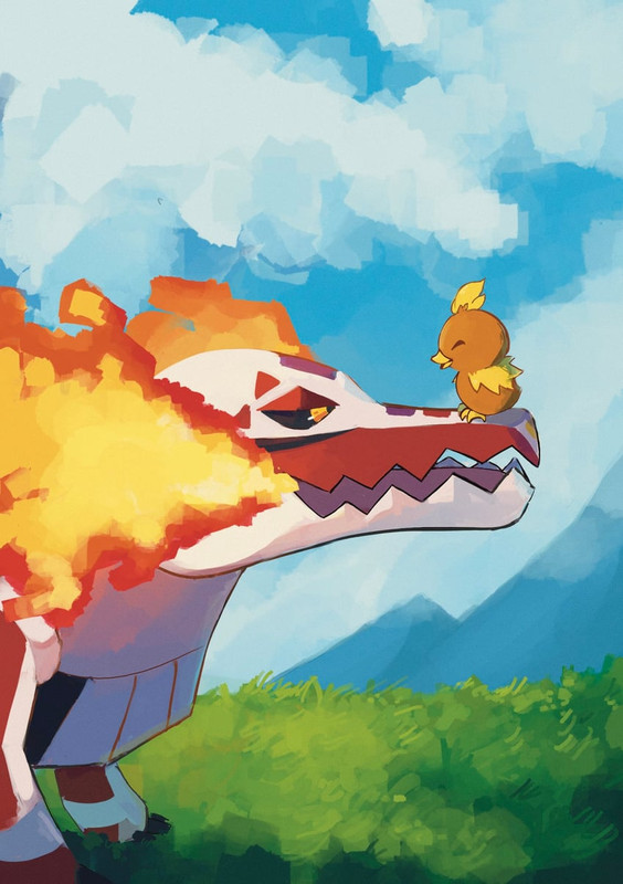 torchic-and-skeledirge-pokemon-drawn-by-