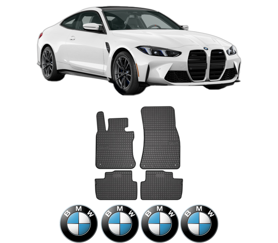 Set covorase presuri BMW Seria 4 Coupe (G22, G82) din 2020-2021, auto, din cauciuc thermoplastic, 4 Stickere auto cu BMW Seria