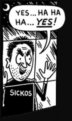 Sickos yes meme. It is a grubby looking man standing at a window saying yes, ha ha ha, yes.
