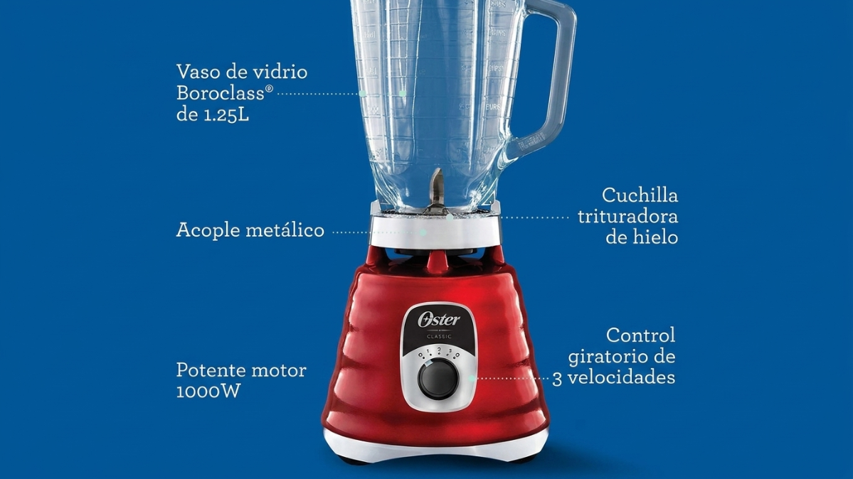 Licuadora Oster M/BLST4126R con Vaso de Vidrio Roja