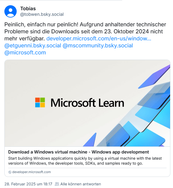 Evaluation-VMs von Windows nicht mehr verfügbar