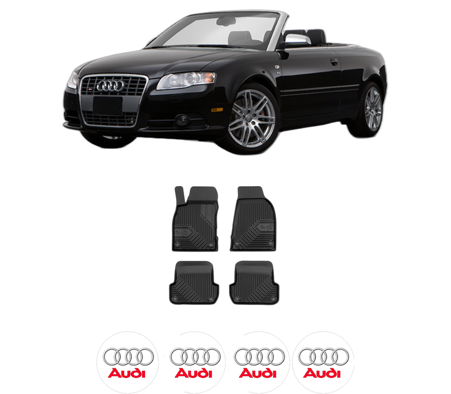 Set covorase presuri AUDI A4 B7 Convertible (8HE) din 2005-2009, auto, din cauciuc thermoplastic, 4 Stickere auto cu AUDI