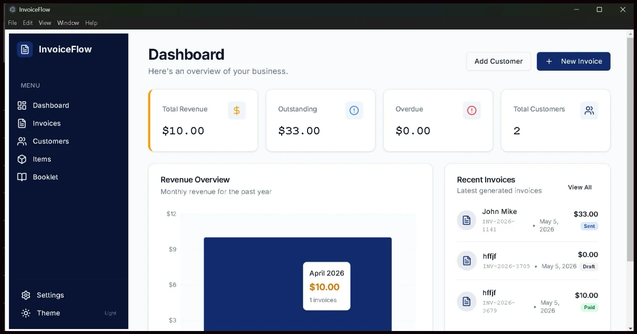 InvoiceFlow Invoice List Screenshot