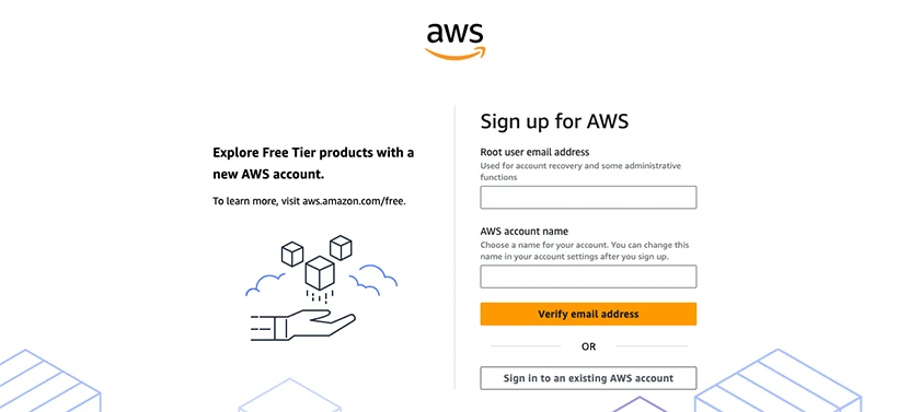 AWS Sign up screen