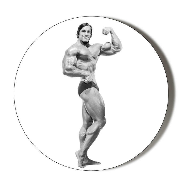 ARNOLD SCHWARZENEGGER CLASSIC FRONT POSE RAISED FIST BADGE