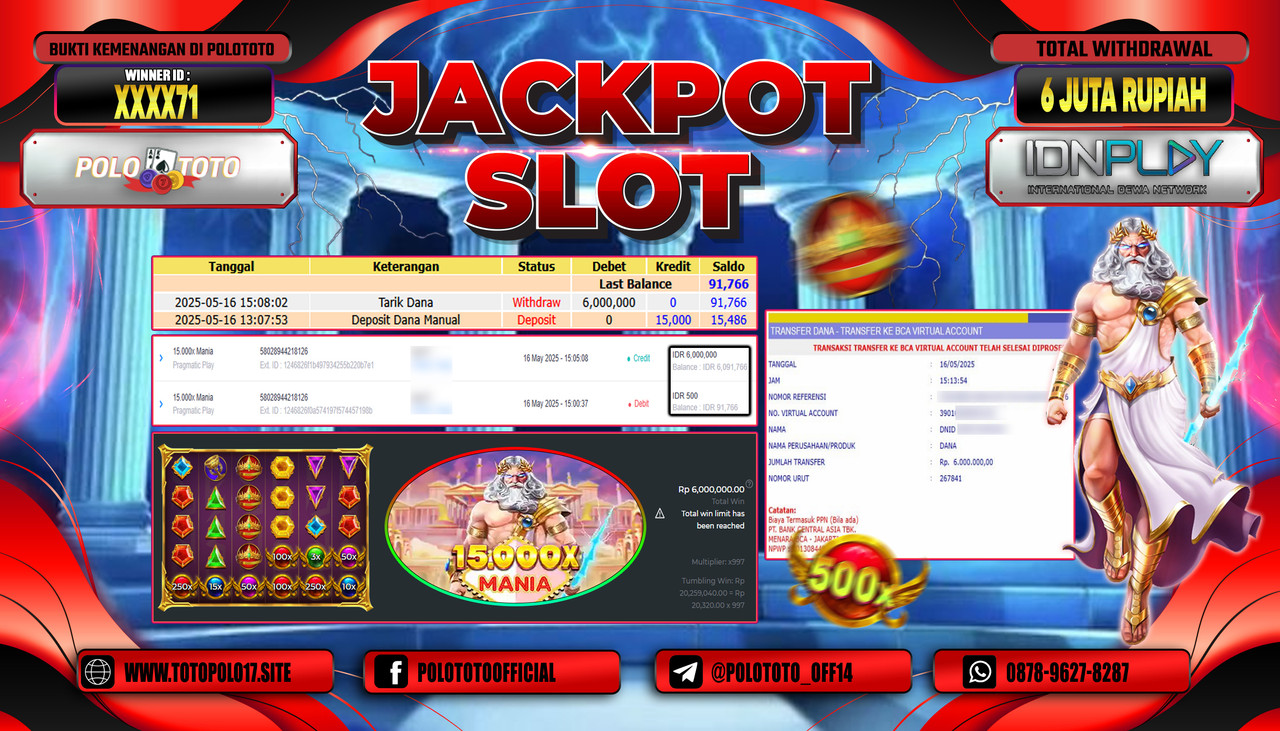 POLOTOTO JACKPOT SLOT 15.000X MANIA Rp.6.000.000,-