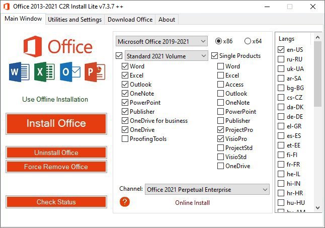 Office 2013-2021 C2R Install / Install Lite v7.3.9