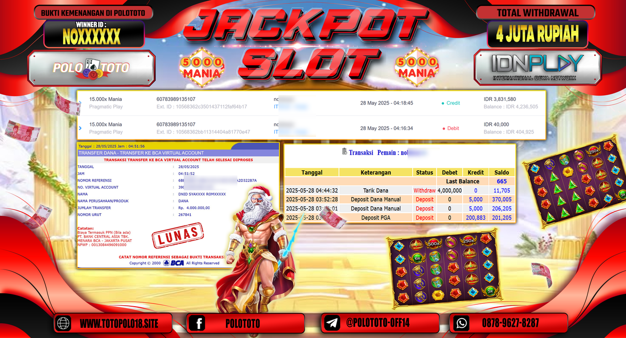 POLOTOTO JACKPOT SLOT 15.000X MANIA Rp.4.000.000,-