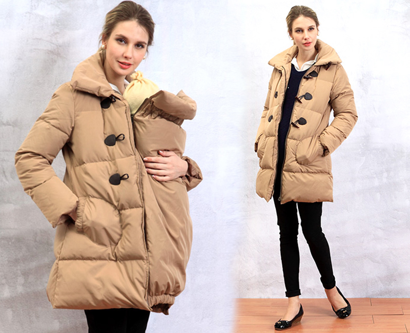 Down Duffle Mother Coat With Baby Pouch | SWEET MOMMY