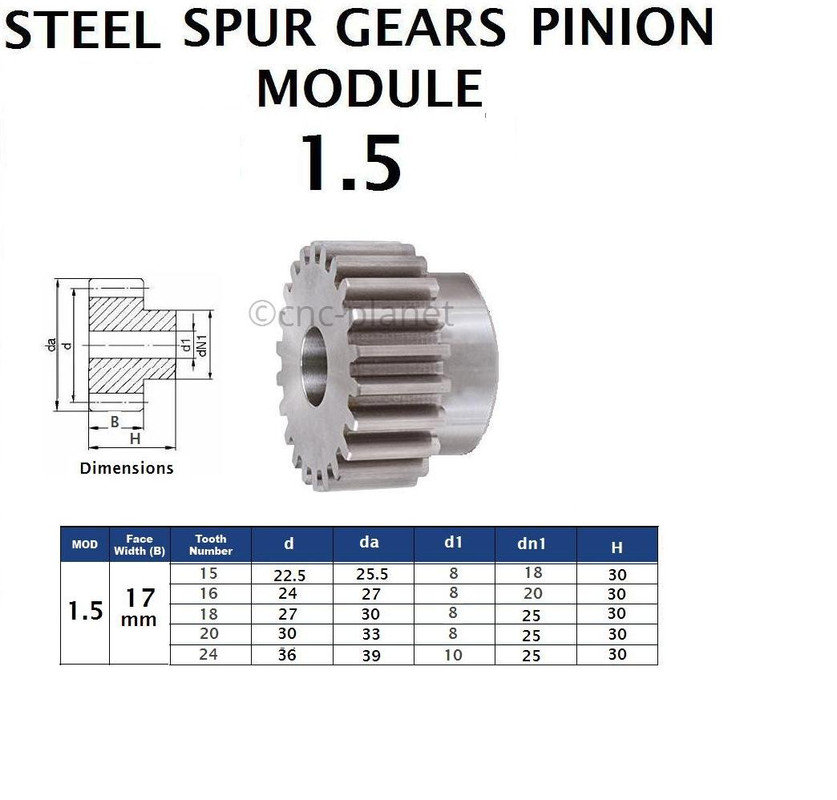 MODULE 1.5 17mm TOOTH FACE WIDTH EN8 STEEL SPUR GEAR PINION CNC PLASMA ROUTER UK eBay