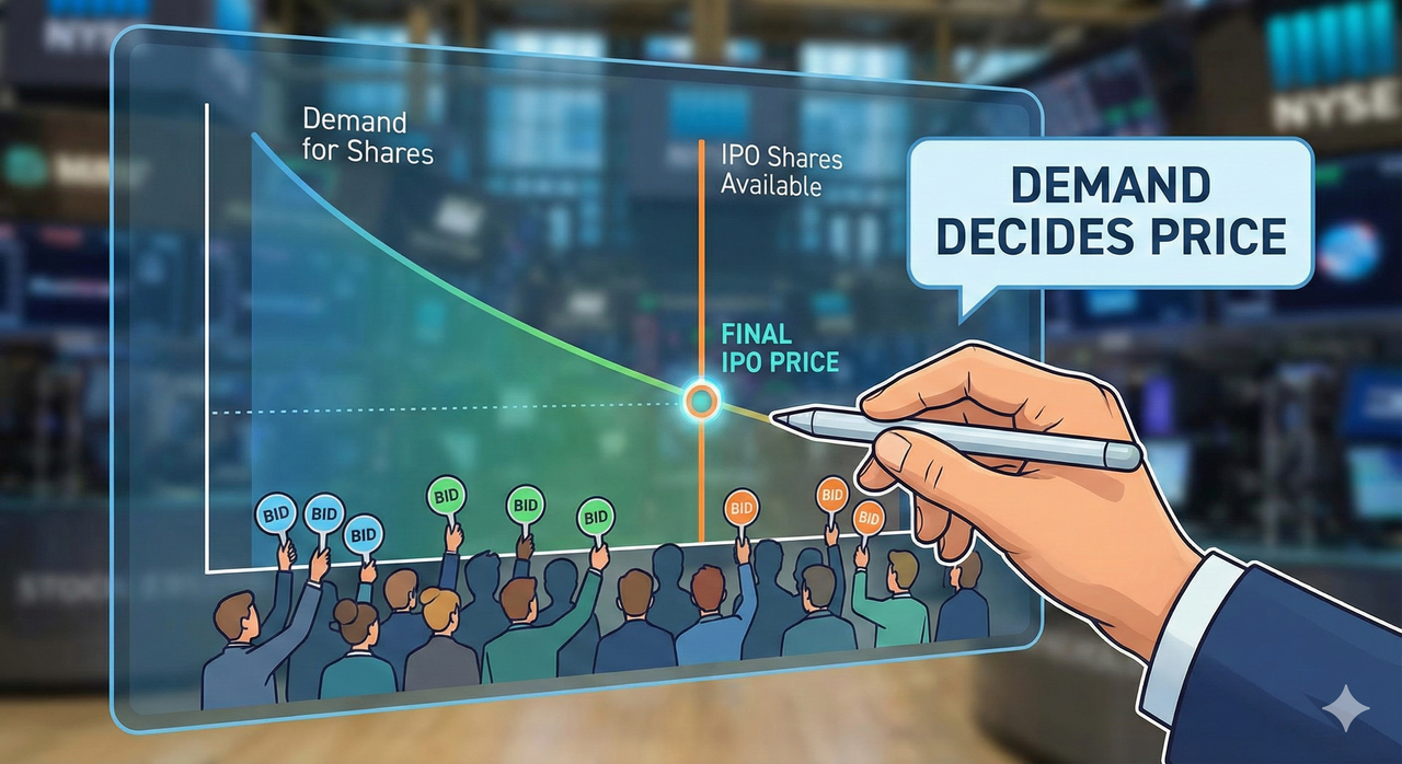 Illustration showing demand curve deciding final IPO price