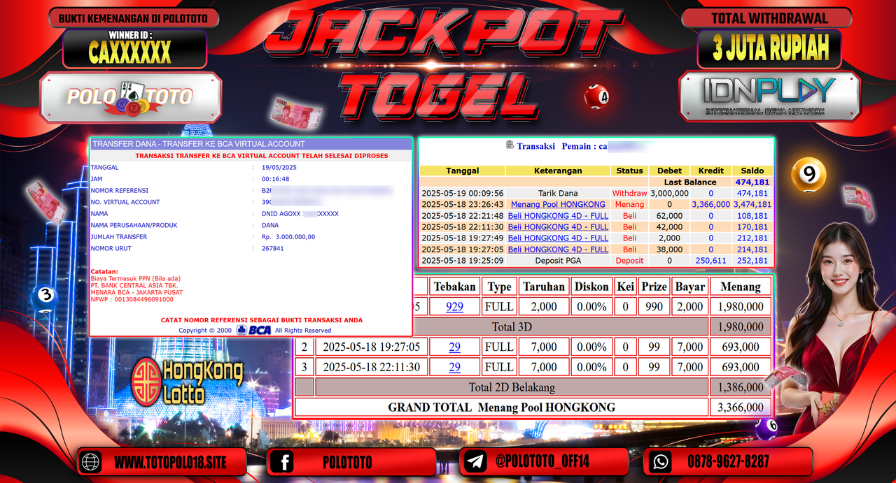 POLOTOTO JACKPOT TOGEL HONGKONG LOTTO Rp.3.000.000,-