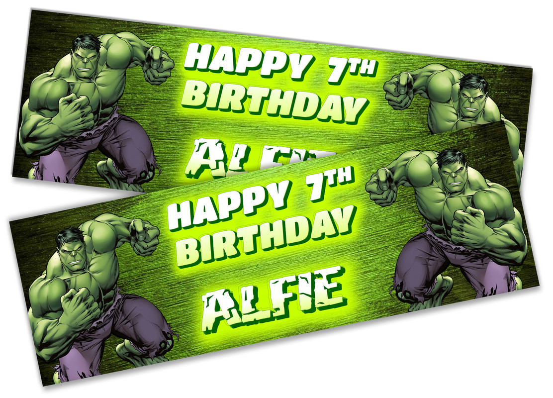 X2 Personalised Birthday Banner Hulk Children Kids Party