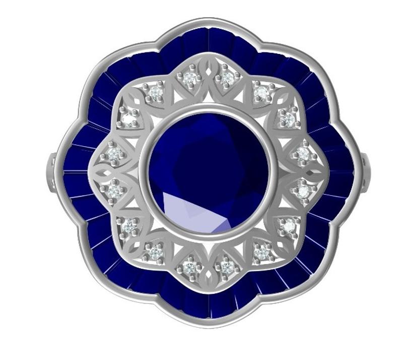 11 521 2 DAI vintage Blue full bezel blue wax flower Halo round cut ring polish shank old (1000) O