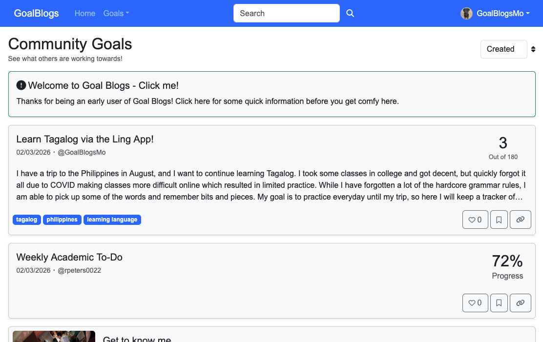 Home page for Goal Blogs
