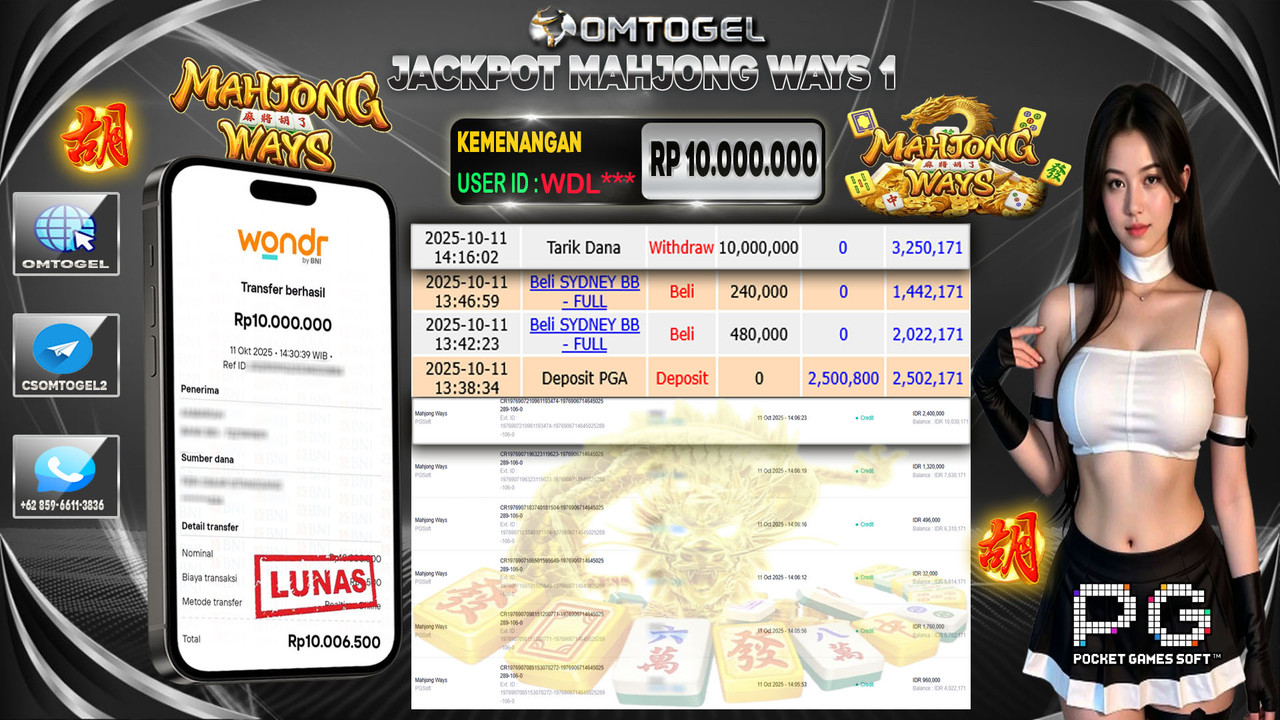OMTOGEL JACKPOT PGSOFT MAHJONG WAYS 10 JUTA DI BAYAR LUNAS ,-