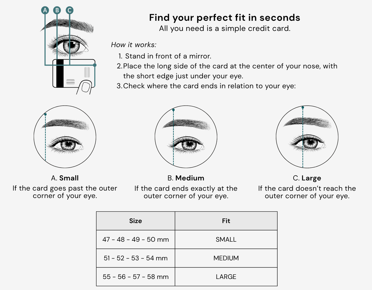 Find your size with a card