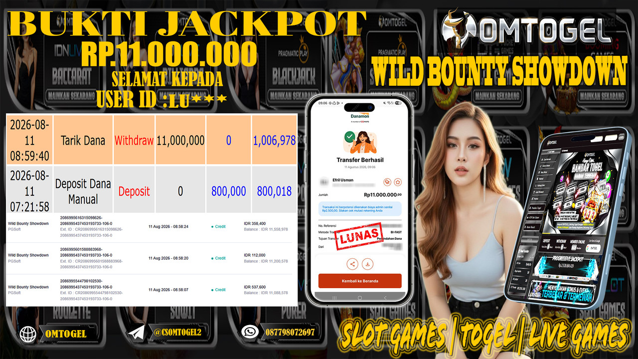OMTOGEL JACKPOT PG SOFT WILD BOUNTY SHOWDOWN  Rp,11,000,000,- DIBAYAR LUNAS