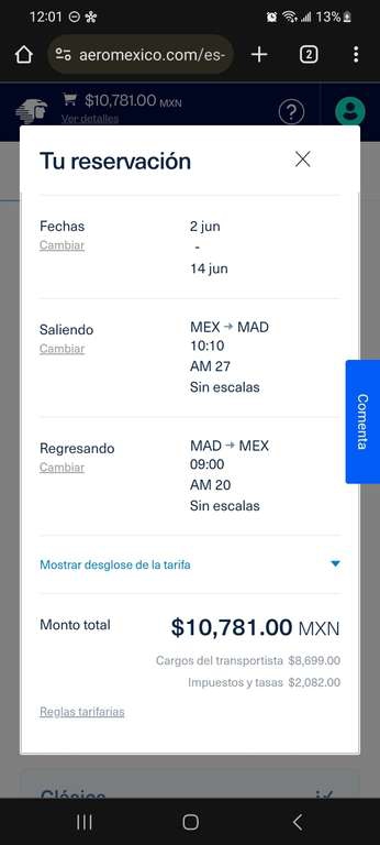 Aeromexico: cdmx <-> Madrid (directo) 2 sem. Junio 
