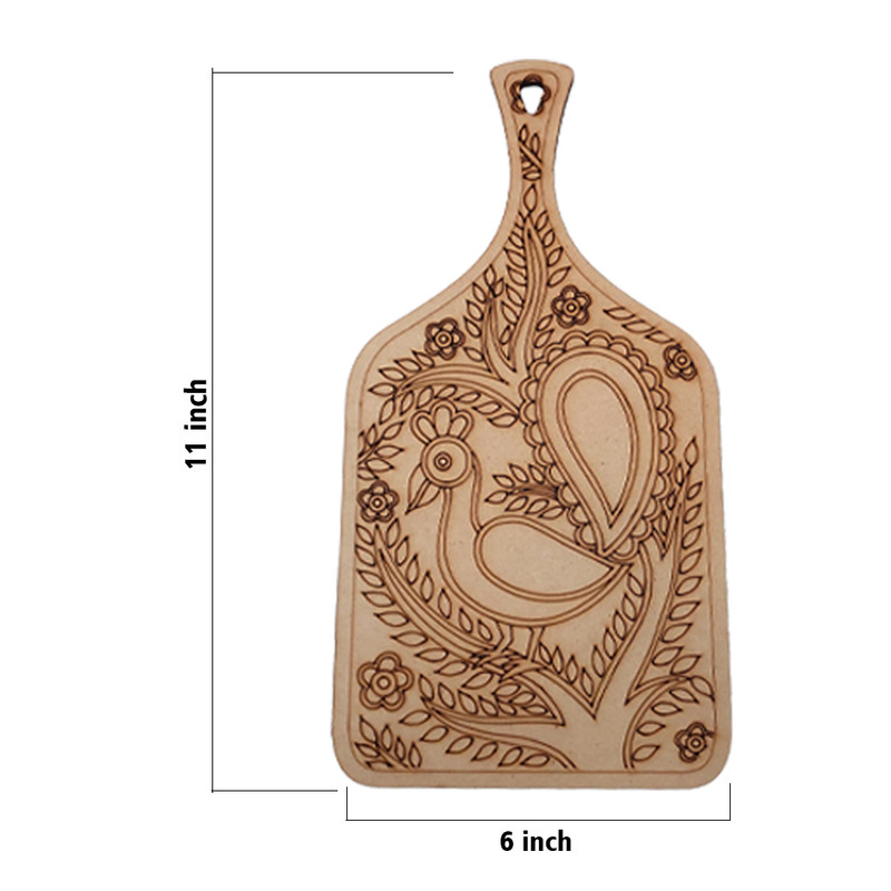 Madhubani painting on Engraved MDF Chopping Board Hobbyist level DIY Kit 