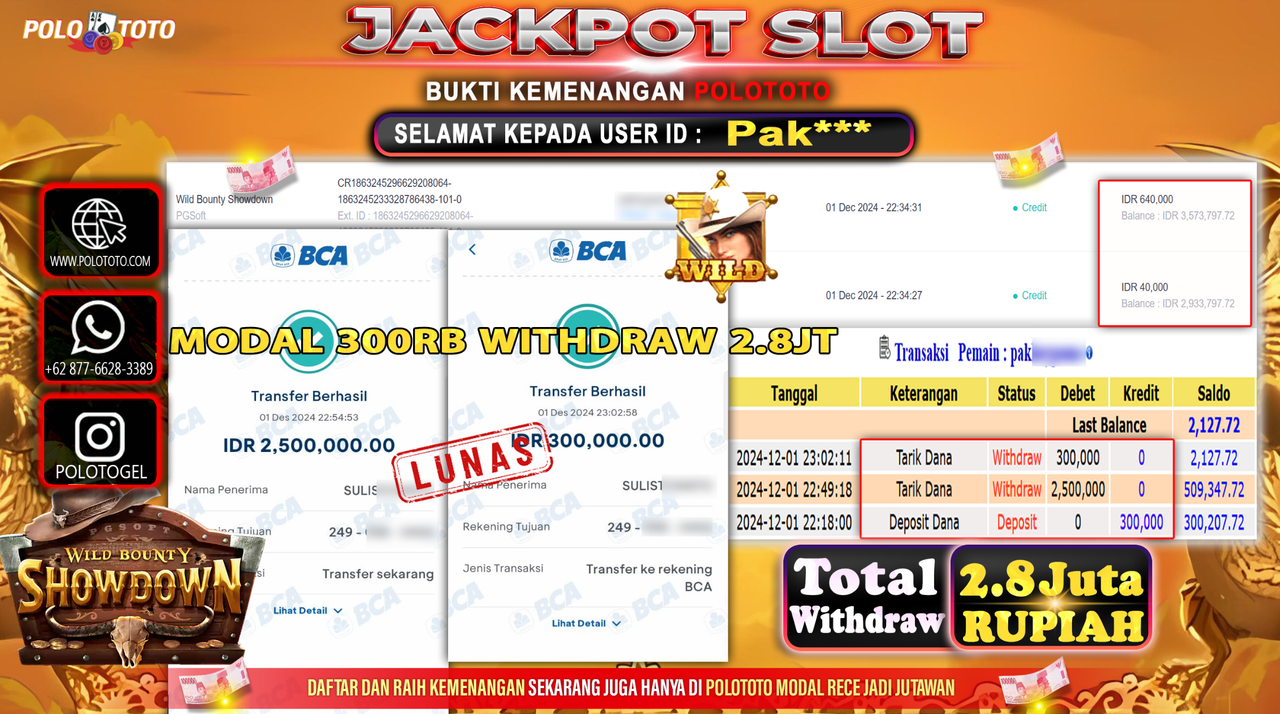 POLOTOTO JACKPOT SLOT WILD BOUNTY SHOWDOWN Rp.2,800.000,-