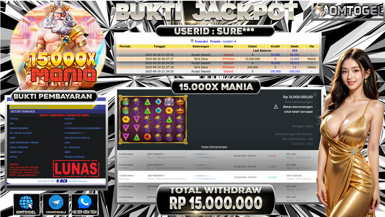 OMTOGEL JACKPOT SLOT MANIA 15,000X MANIA 15 JUTA DI BAYAR LUNAS ,-
