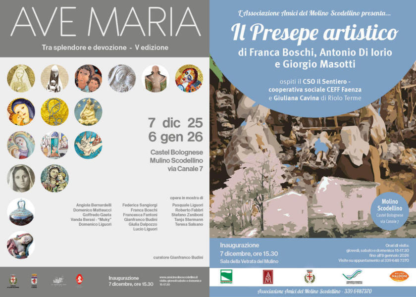 Dal 7 dicembre 2025 all’8 gennaio 2026: Natale d’arte al Mulino Scodellino di Castel Bolognese Dal 7 dicembre 2025 all’8 gennaio 2026: Natale d’arte al Mulino Scodellino di Castel Bolognese