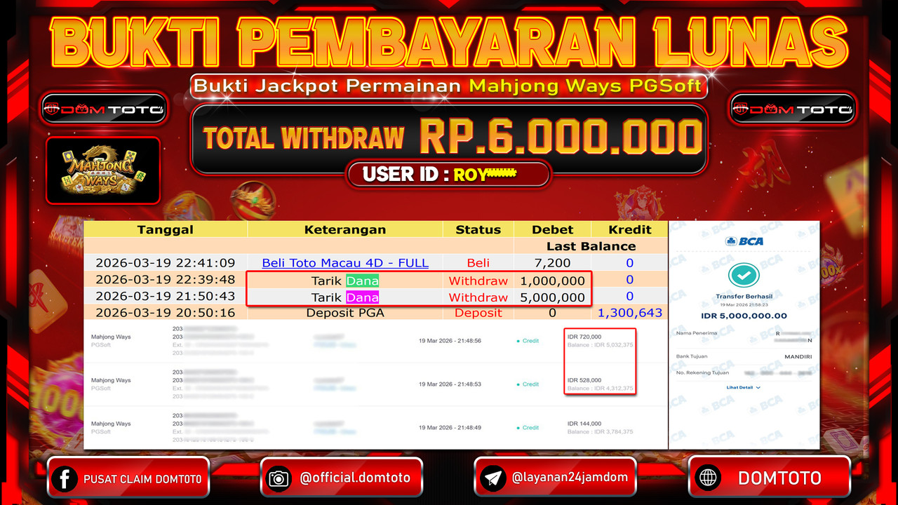 JACKPOT SLOT Mahjong Ways PGSoft 19 MARET 2026