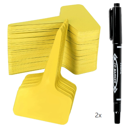 Yellow 200 Pack Waterproof Plant Labels T-Type Garden Tags with 2 Marking Pens for Succulents Flowers Seedlings and Aussie Home Gardening Identification
