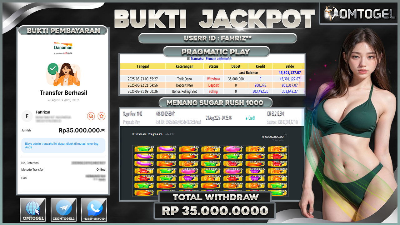 OMTOGEL JACKPOT PRAGMATIC PLAY SUGAR RUSH 1000 35 JUTA DI BAYAR LUNAS ,-