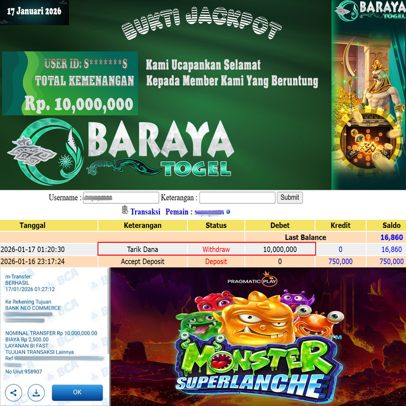 Rp. 10.000.000.- WD LUNAS DI BARAYATOGEL