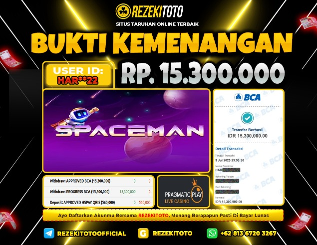 BUKTI KEMENANGAN 10 JULI 2025  SPACEMAN 15 JUTA 