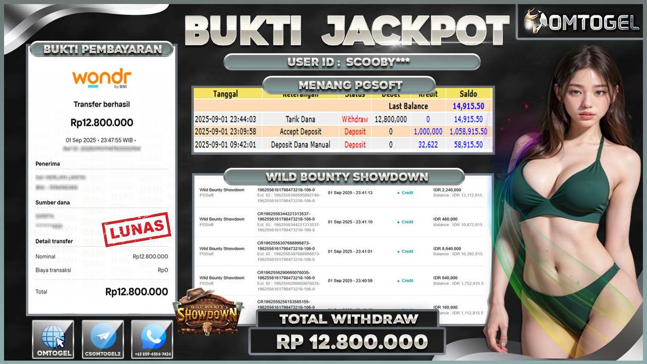 OMTOGEL JACKPOT PGSOFT WILD BOUNTY SHOWDOWN 12 JUTA DI BAYAR LUNAS ,-
