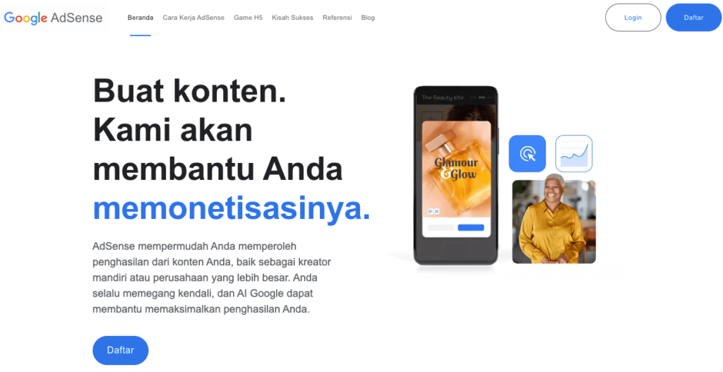 tampilan homepage google adsense
