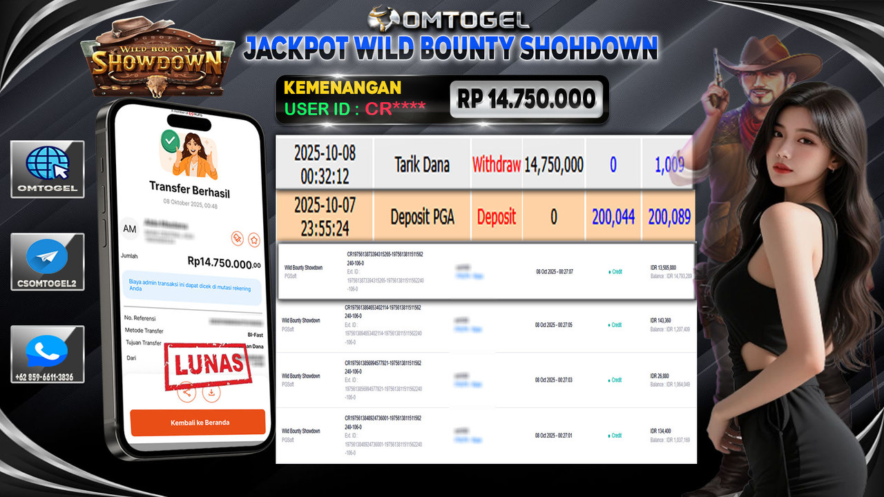 OMTOGEL JACKPOT PGSOFT WILD BOUNTY SHOWDOWN 14 JUTA DI BAYAR LUNAS ,-