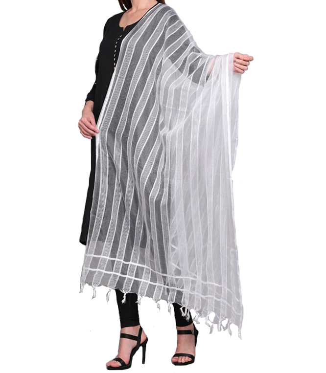 Chanderi Dupatta Gold Toned Striped with Zari Veil Stole Neck Scarf For Women's - Picture 8 of 46