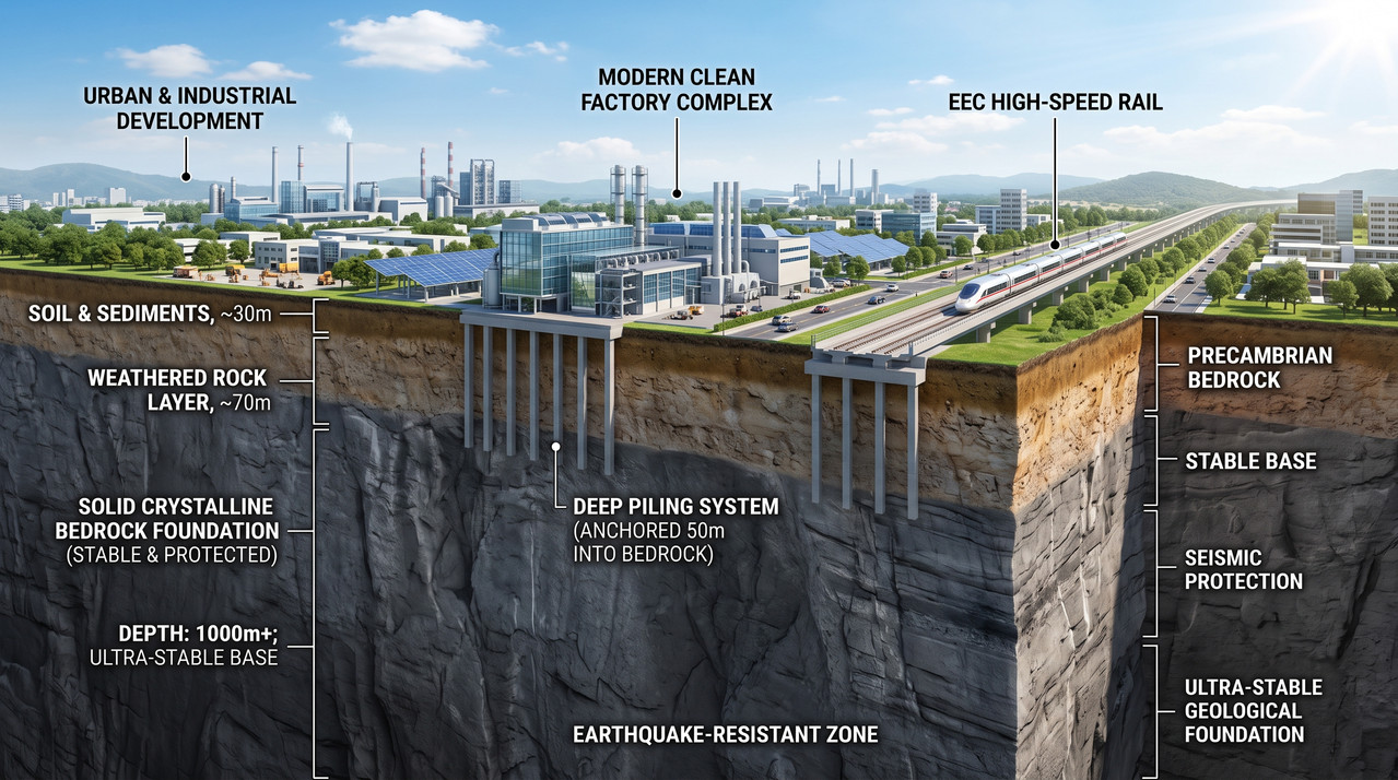 Bedrock foundation beneath the structure