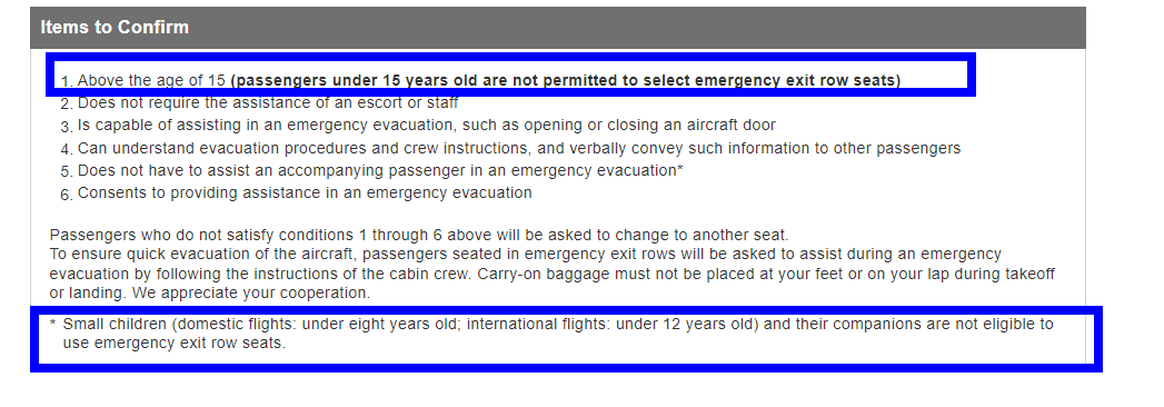 Information for passengers requesting emergency exit row sea - Vuelos a Japón: compañías aéreas, multidestinos...