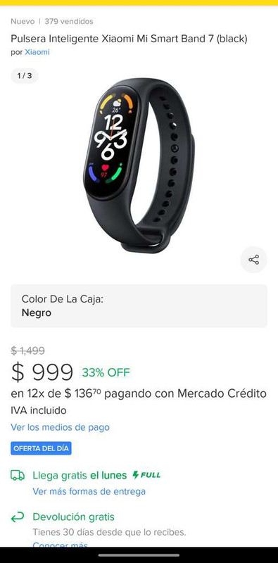 Mercado Libre: Xiaomi Mi Band 7 (versión NFC)