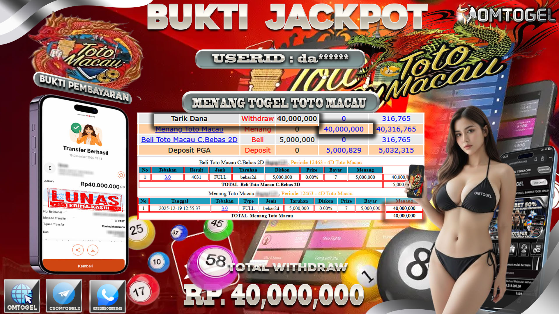 OMTOGEL JACKPOT TOGEL TOTOMACAU4D ,40 JUTA DI BAYAR LUNAS ,-