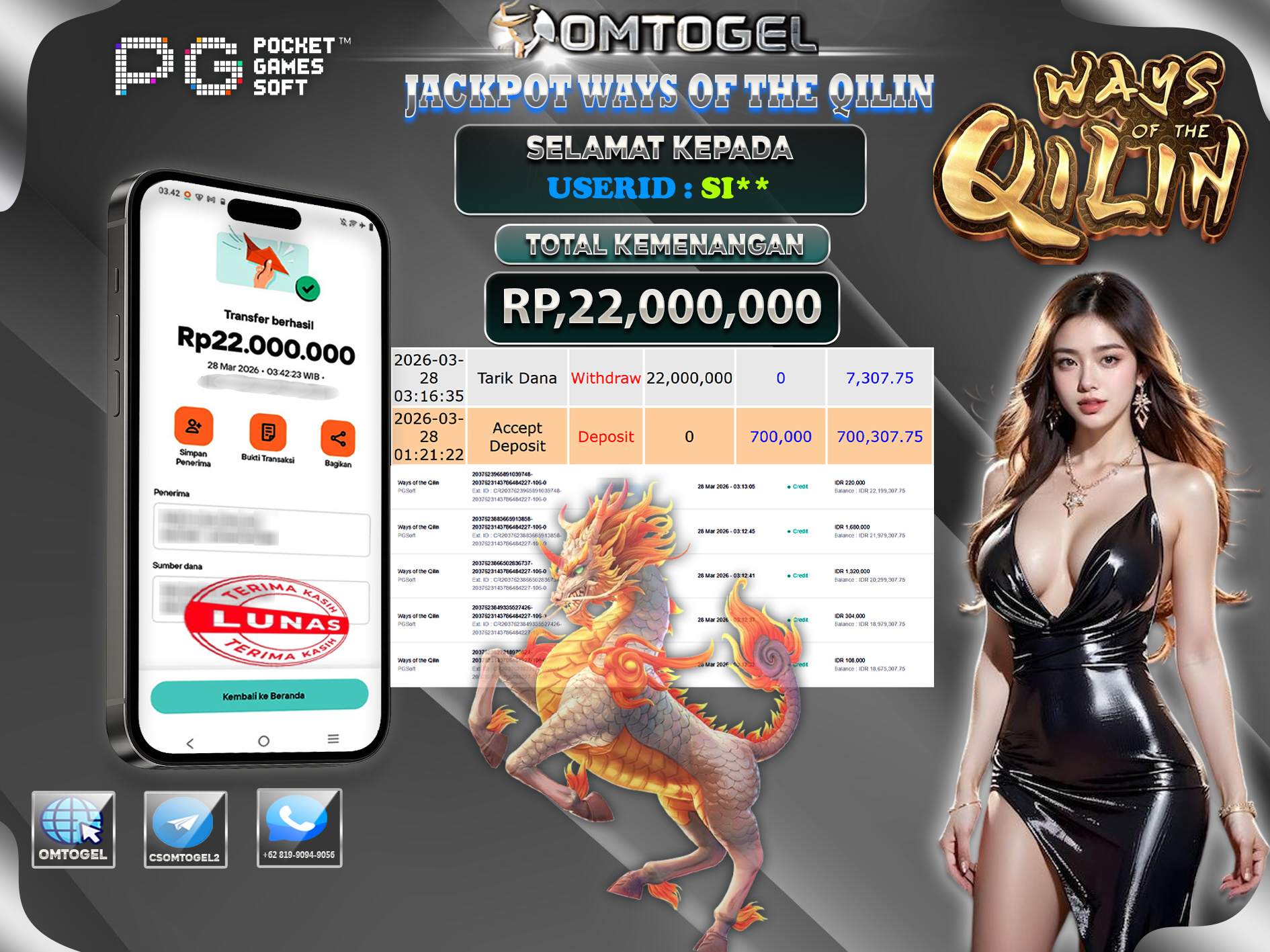 OMTOGEL JACKPOT PGSOFT WAYS OF THE QILIN ,22 JUTA DI BAYAR LUNAS ,-