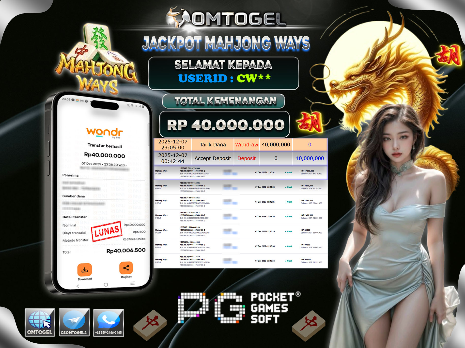 OMTOGEL JACKPOT PGSOFT MAHJONG WAYS ,40 JUTA DI BAYAR LUNAS ,-