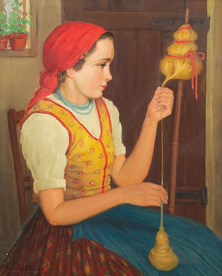 Картина девушка прядет